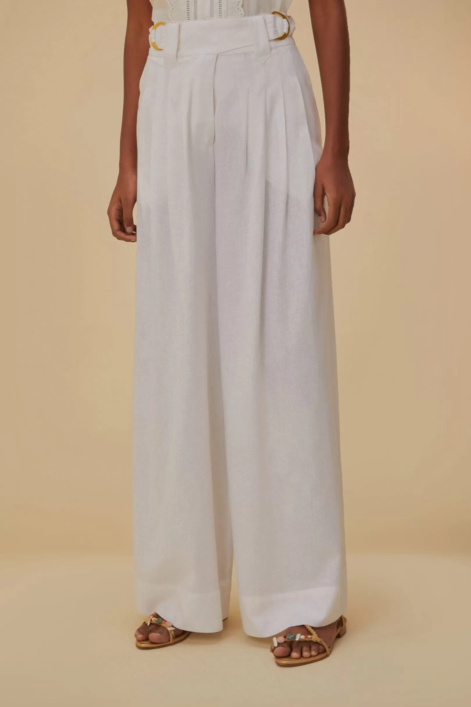 FARM Rio  OFF-WHITE LINEN LOW WAIST PANTS Outlet