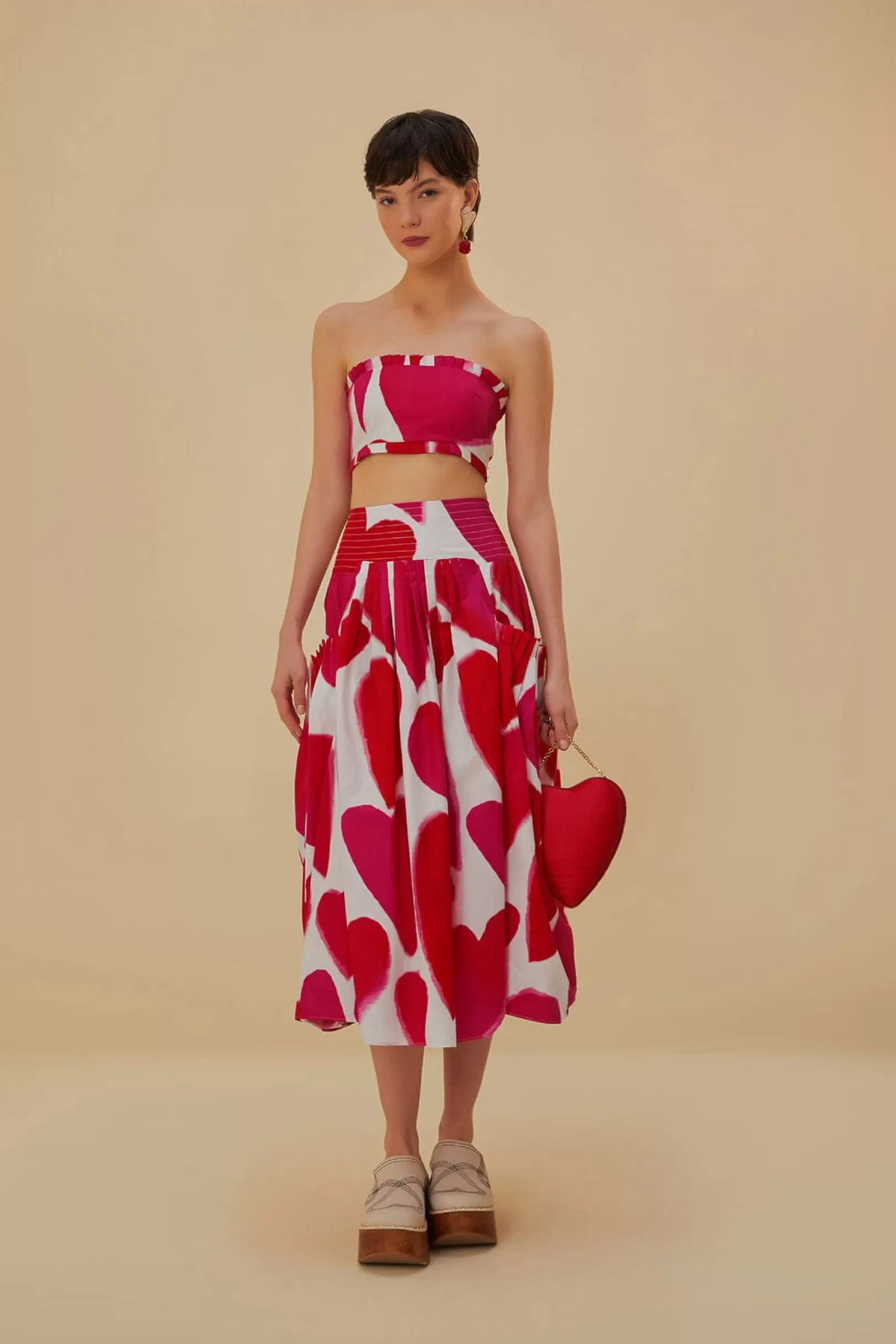 FARM Rio  OFF-WHITE PAINTED HEARTS MIDI SKIRT Online