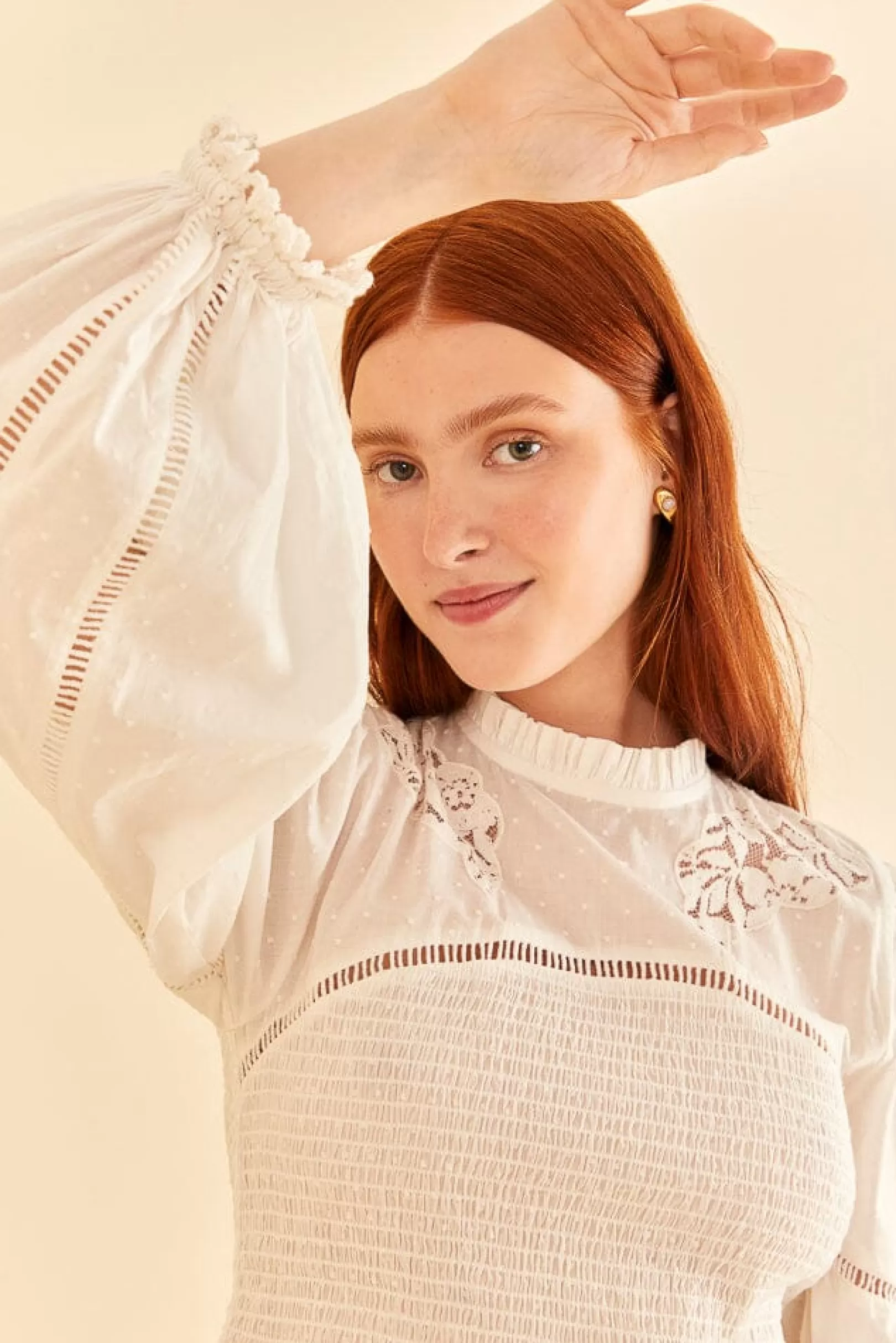 FARM Rio  OFF-WHITE SMOCKED BLOUSE Sale