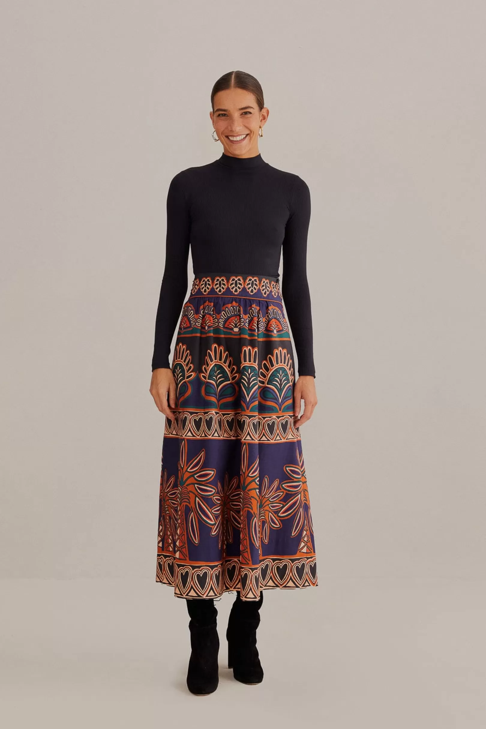 FARM Rio  ORANGE AINIKA TAPESTRY MIDI SKIRT Store