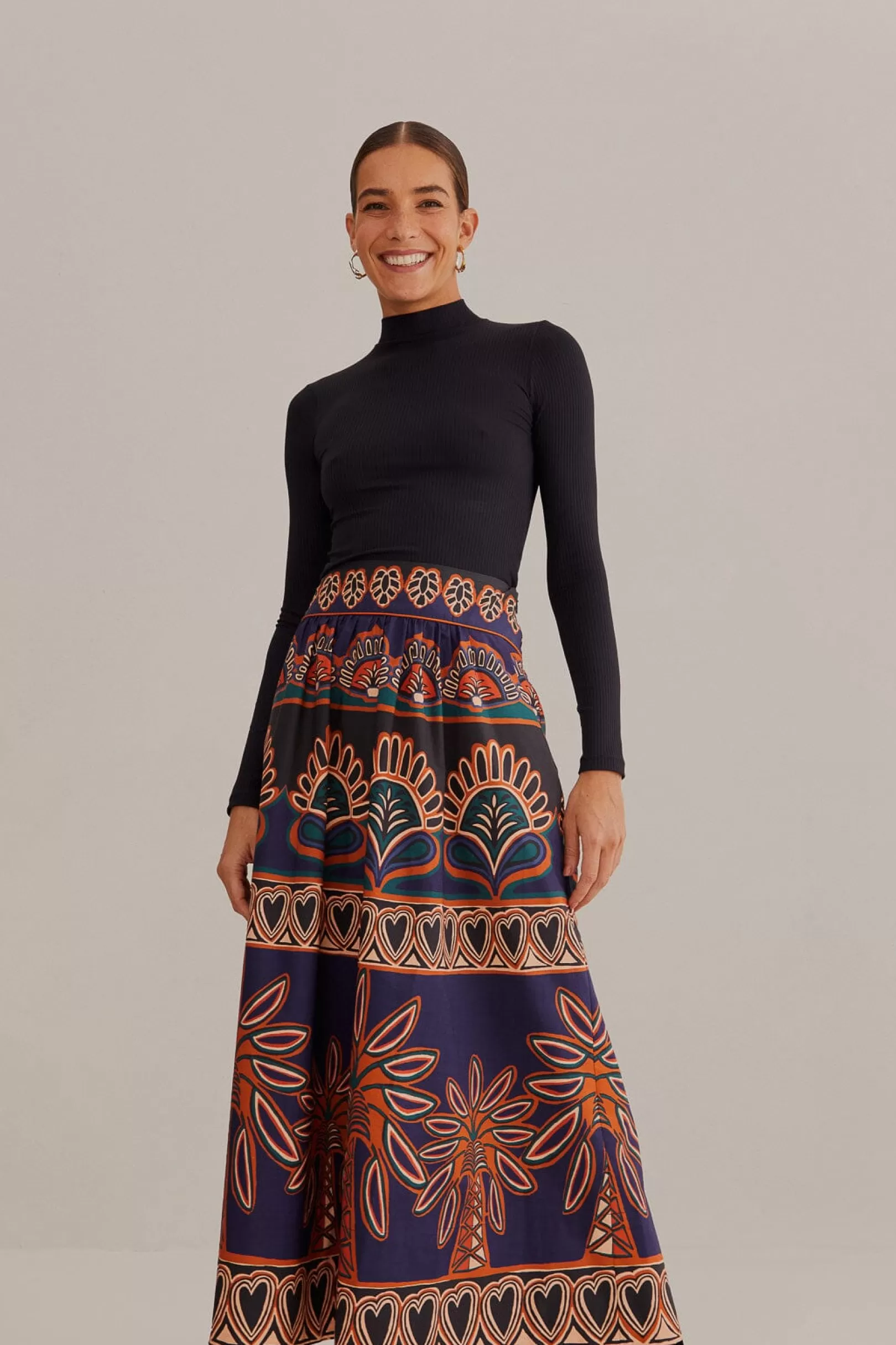 FARM Rio  ORANGE AINIKA TAPESTRY MIDI SKIRT Store