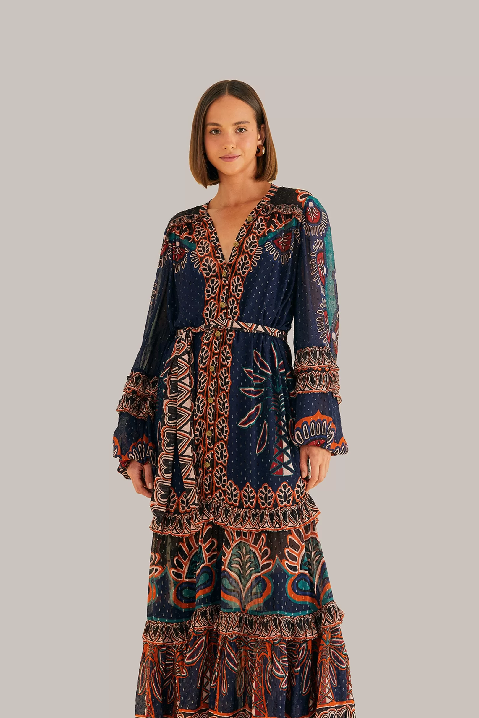 FARM Rio  ORANGE AINIKA TAPESTRY SLIT MAXI DRESS Clearance