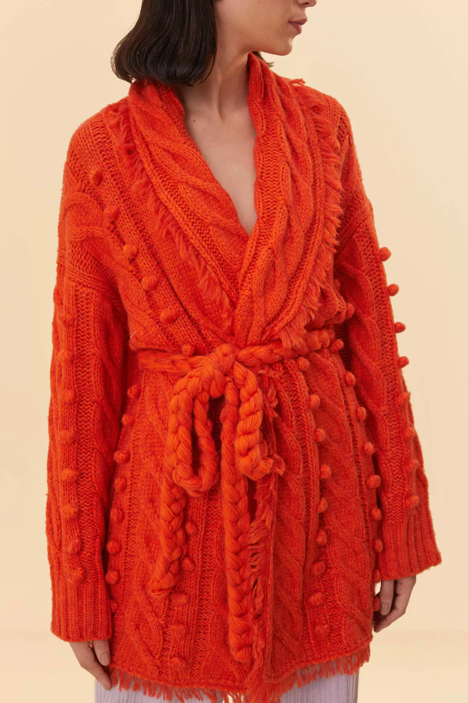 FARM Rio  ORANGE BRAIDED KNIT CARDIGAN Shop