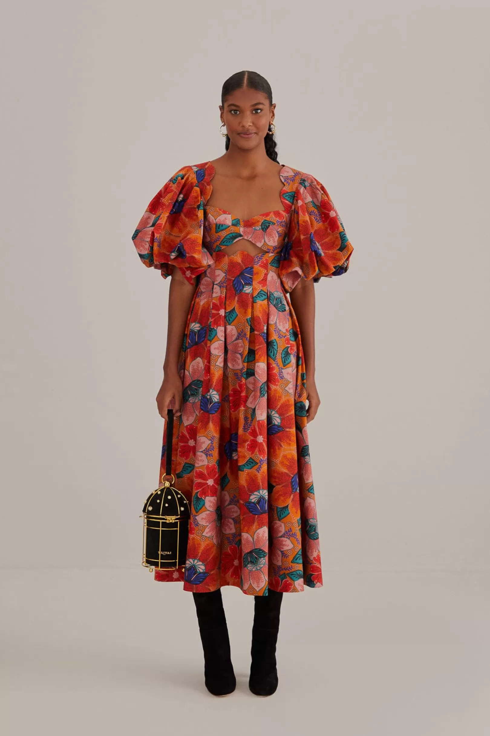 FARM Rio  ORANGE MARIAS FLORAL CUT-OUT MIDI DRESS Sale