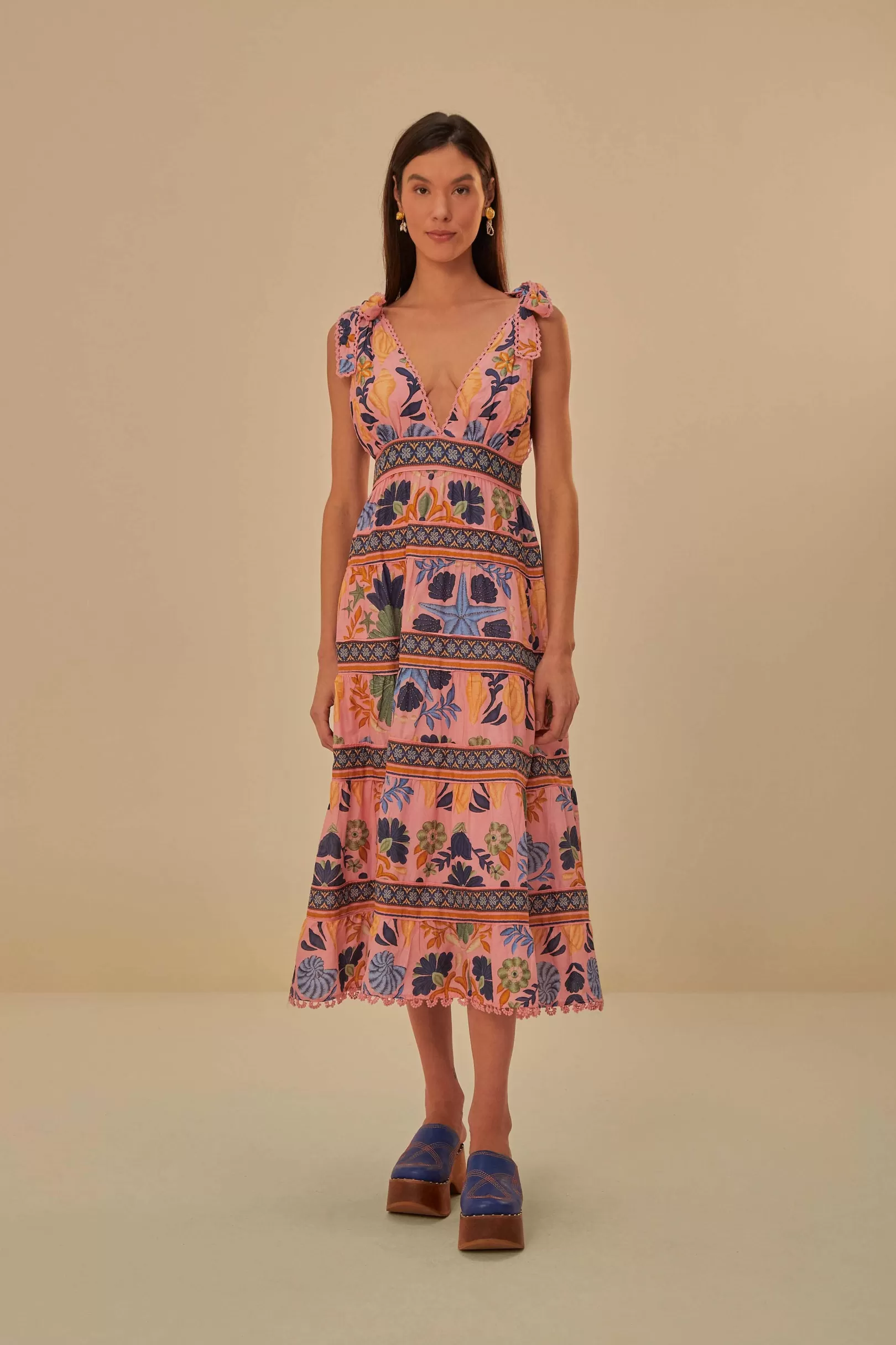 FARM Rio  PINK SEASHELL TAPESTRY MIDI DRESS Shop