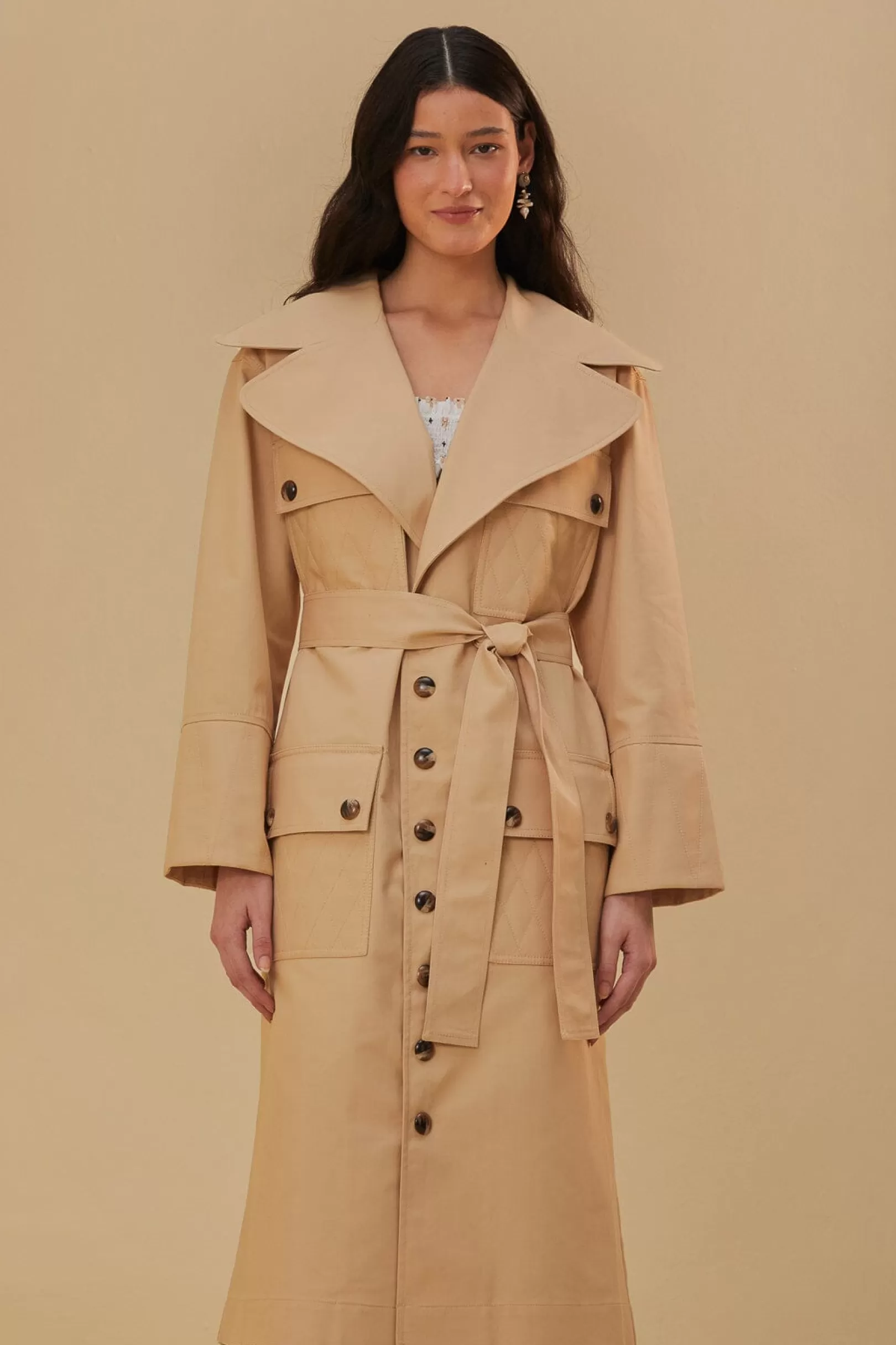 FARM Rio  POCKETS OVER NUDE TRENCH COAT New