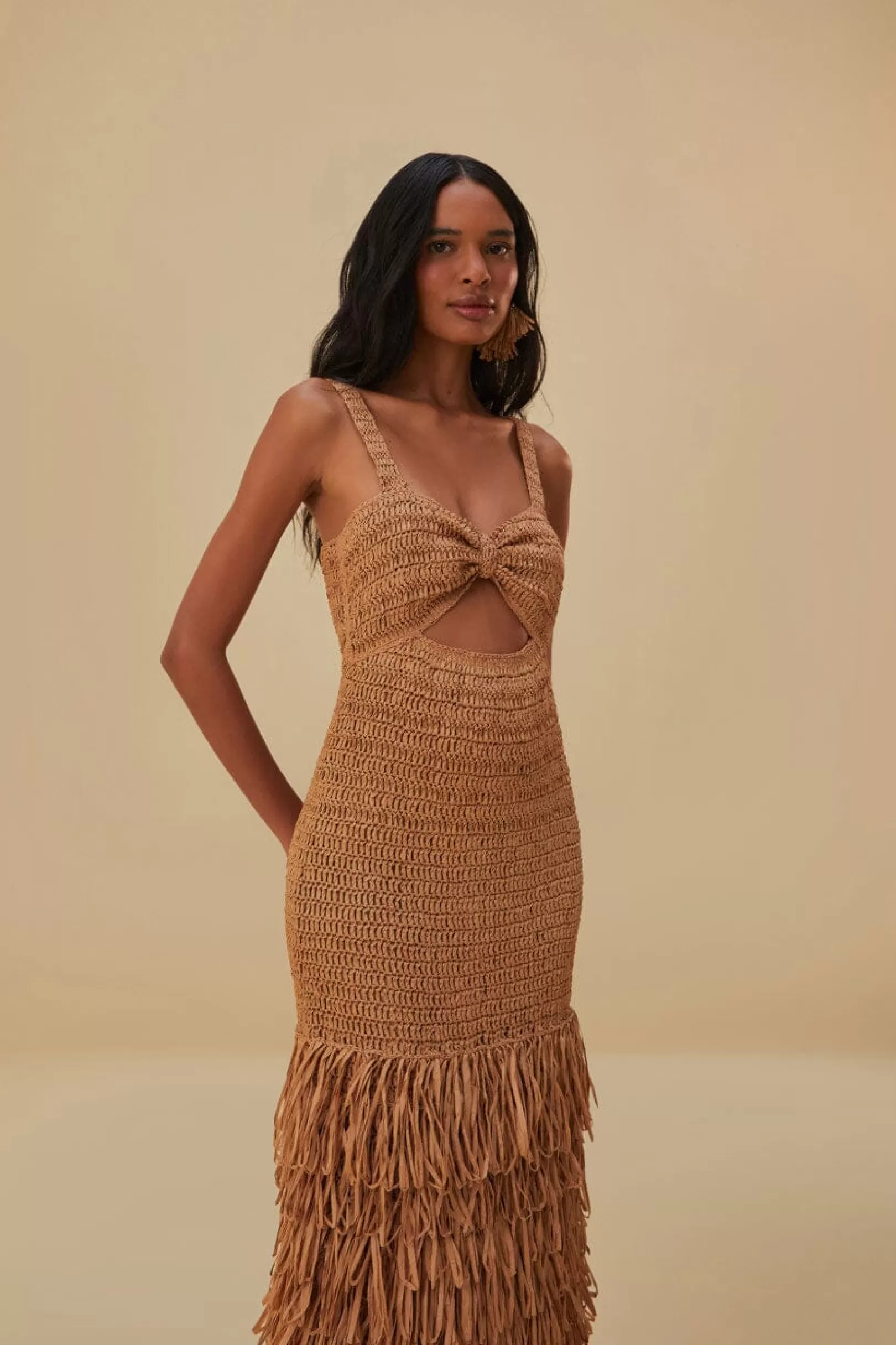 FARM Rio  RAFFIA CUT-OUT MIDI DRESS Cheap