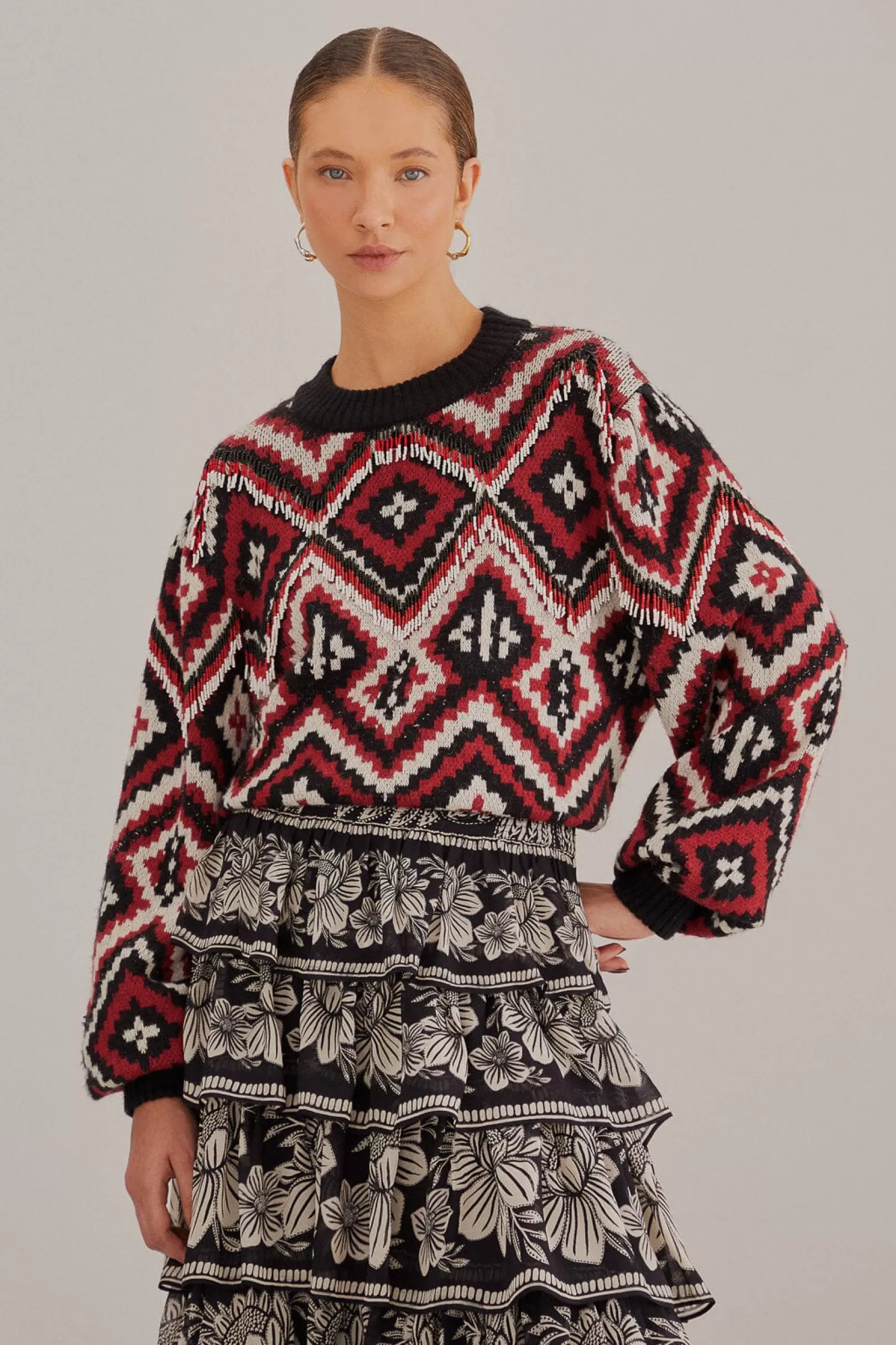 FARM Rio  RAUTI BEADED KNIT SWEATER Cheap