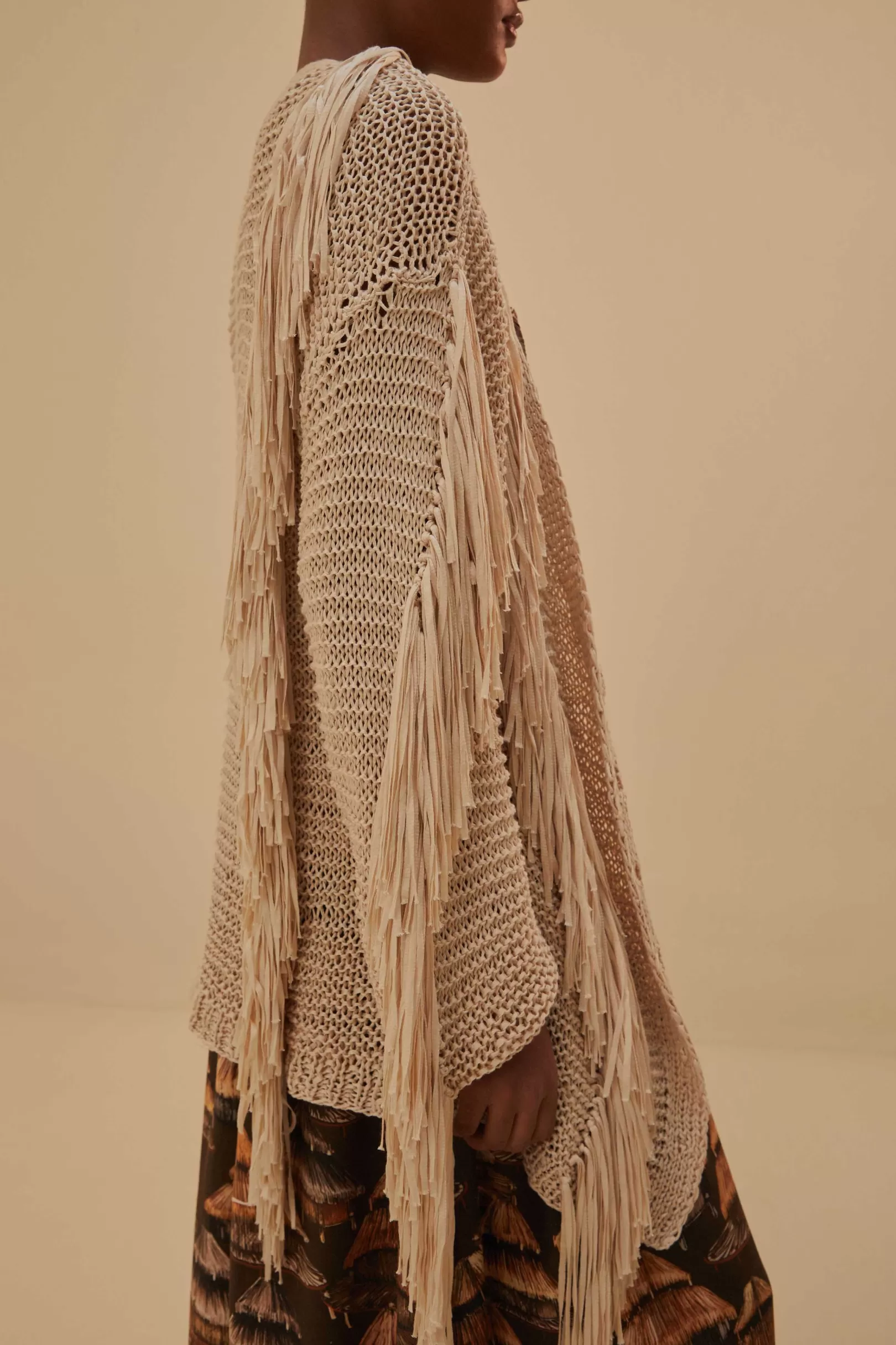 FARM Rio  SAND STRIPES FRINGES KNIT CARDIGAN Shop