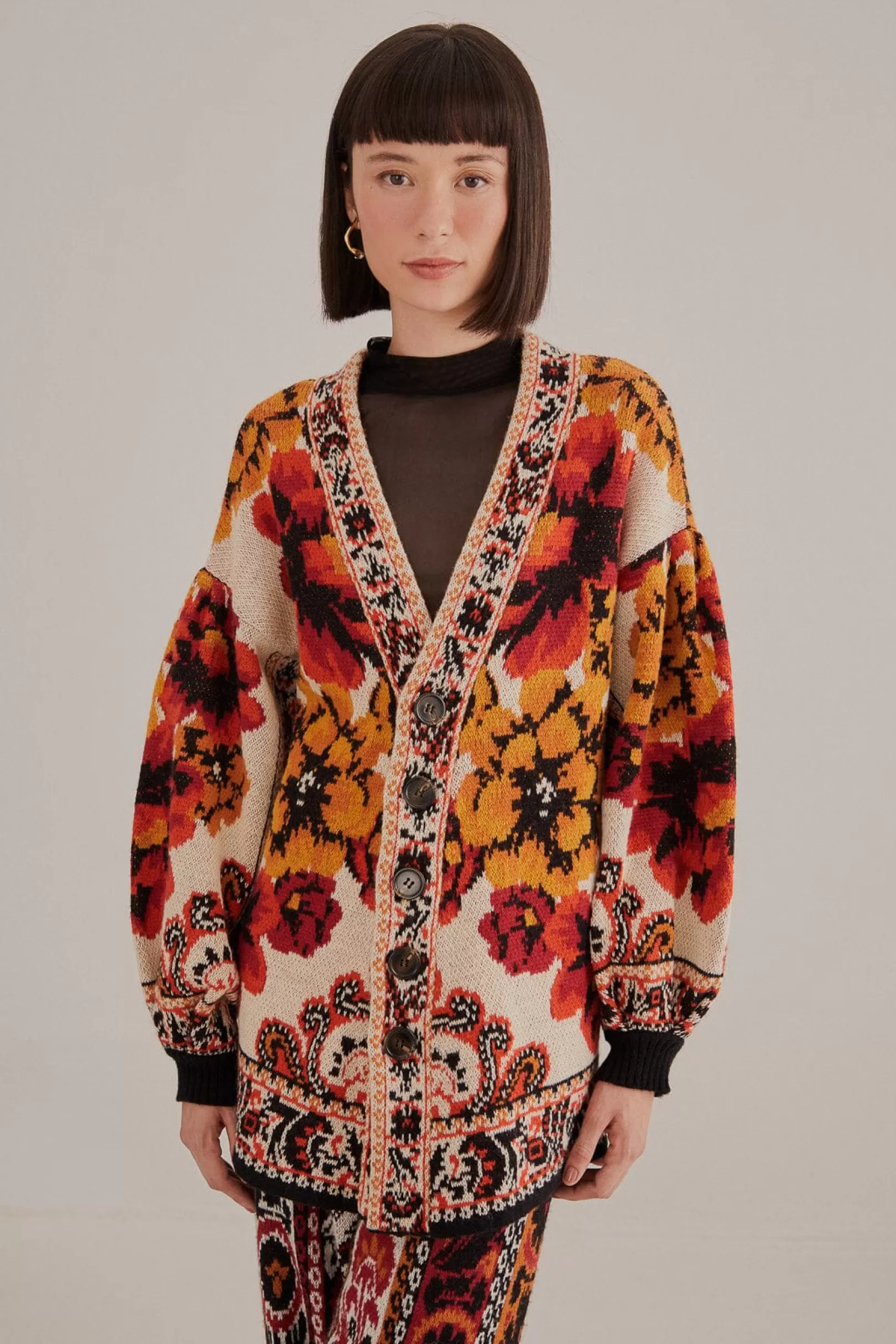 FARM Rio  SAND WINTER TAPESTRY KNIT CARDIGAN Online