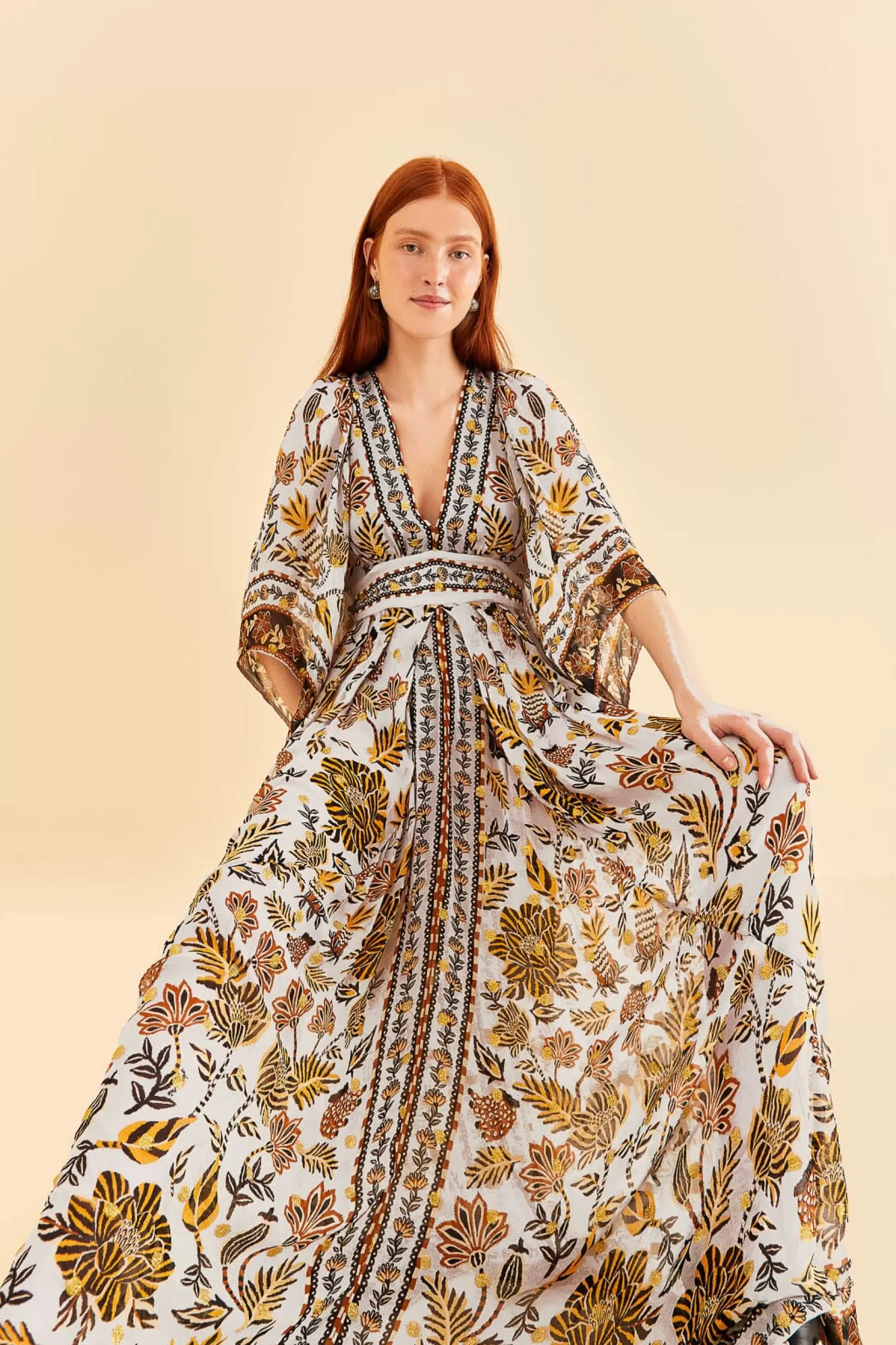 FARM Rio  SILVER FLORAL TAPESTRY MAXI DRESS Online