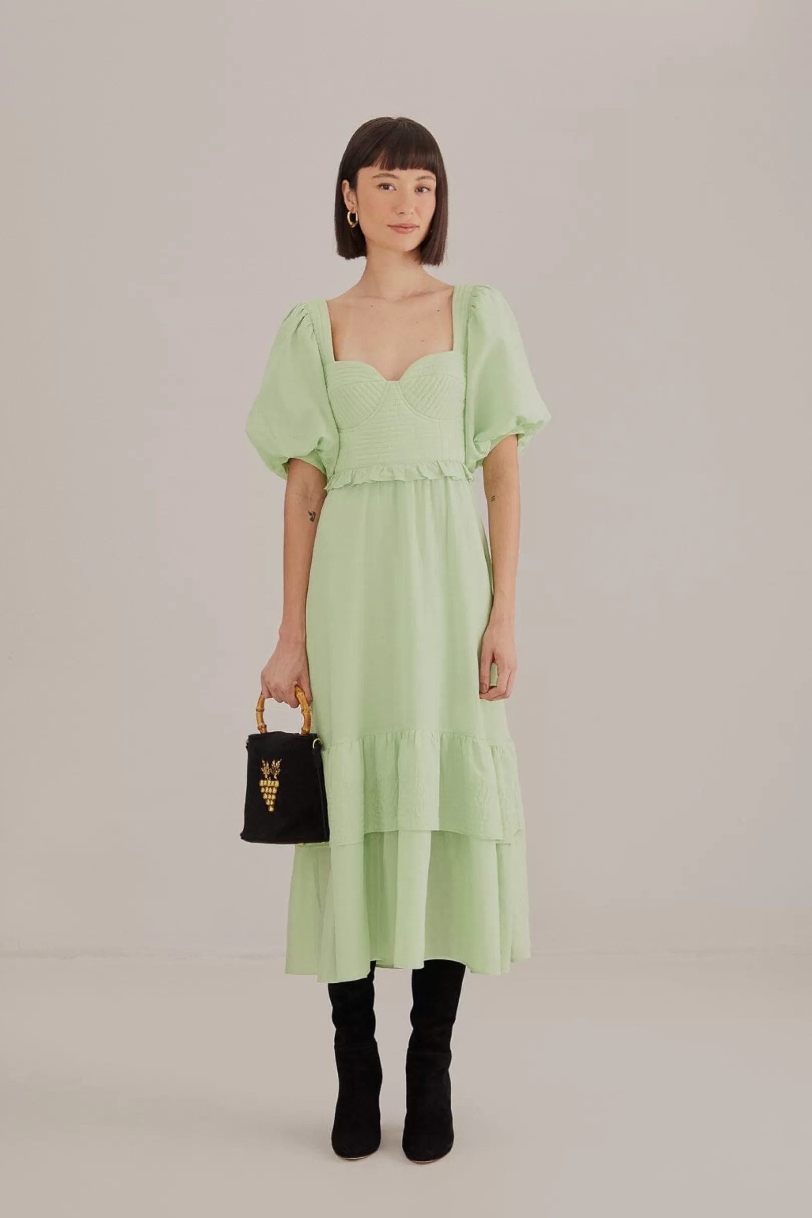 FARM Rio  SOFT GREEN SHORT SLEEVE MIDI DRESS Clearance