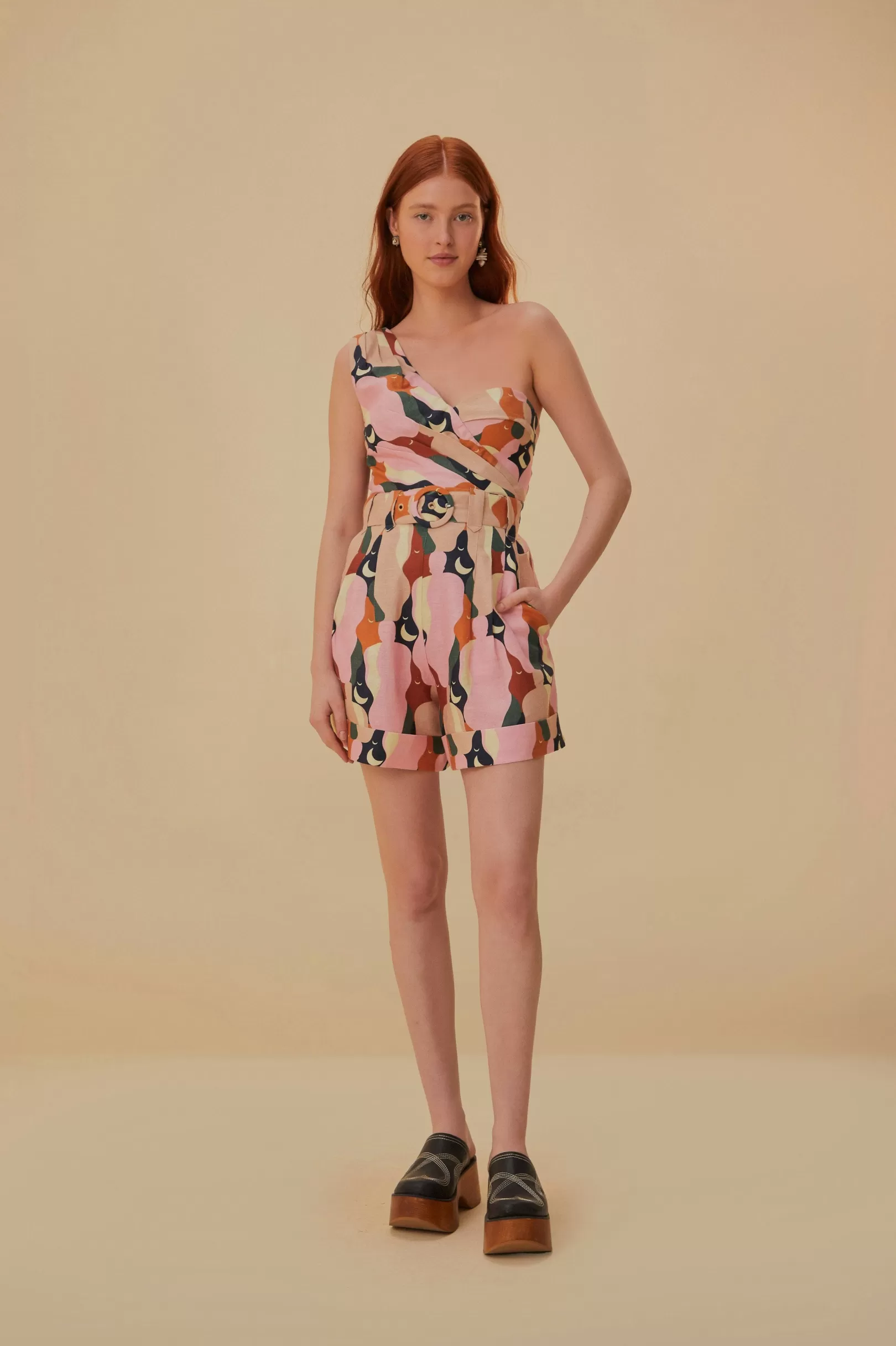 FARM Rio  THE KISS MULTICOLOR ONE SHOULDER ROMPER Online