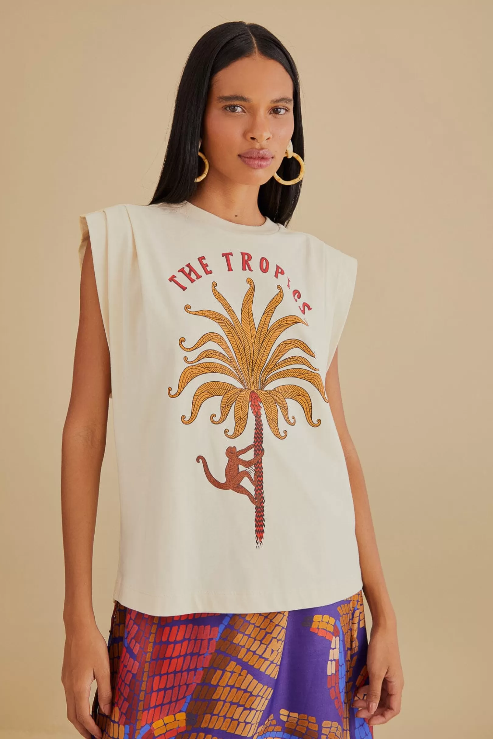 FARM Rio  THE TROPICS PLEAT ORGANIC COTTON T-SHIRT Flash Sale