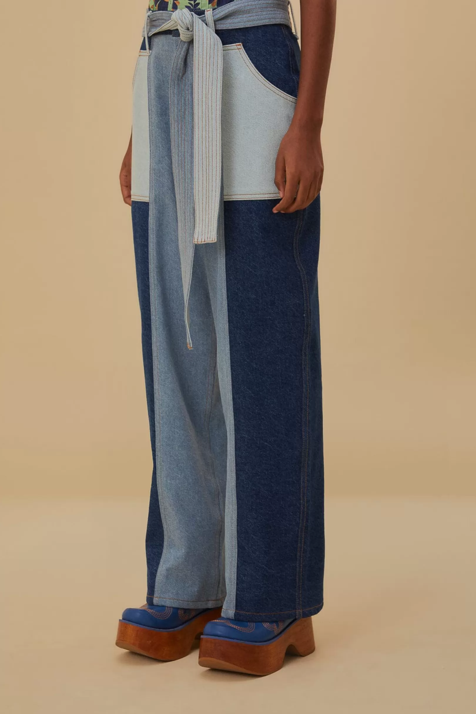 FARM Rio  TIE WAIST PATCH DENIM PANTS Online