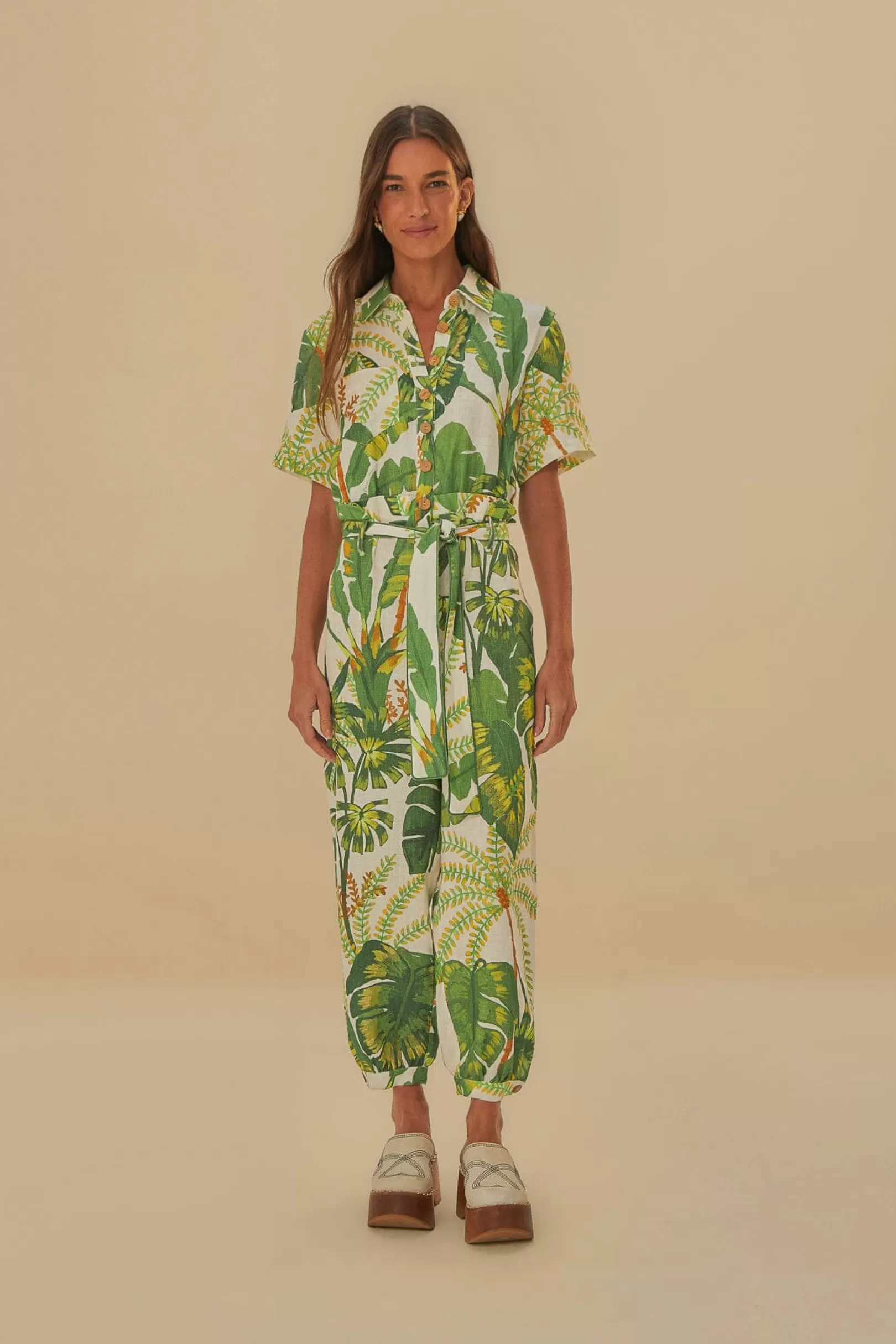 FARM Rio  TROPICAL FOREST OFF-WHITE JUMPSUIT Flash Sale