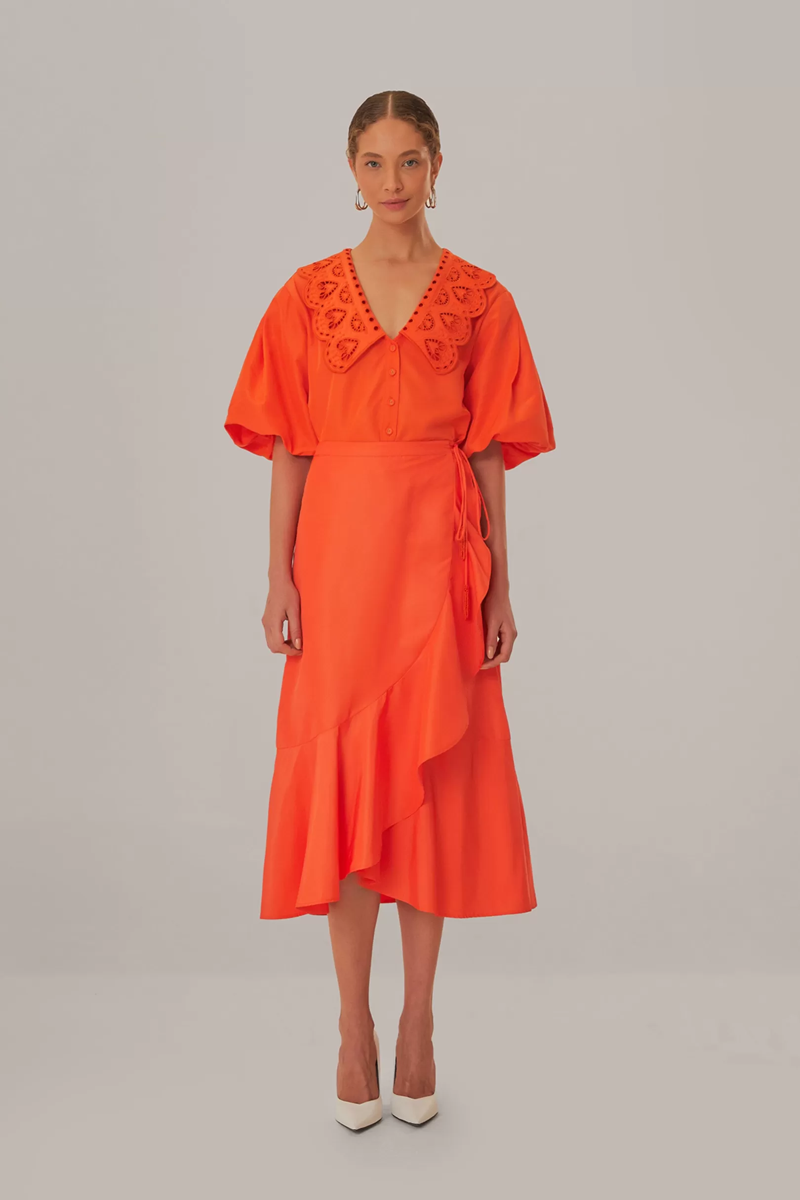 FARM Rio  VIVID ORANGE MIDI SKIRT Outlet