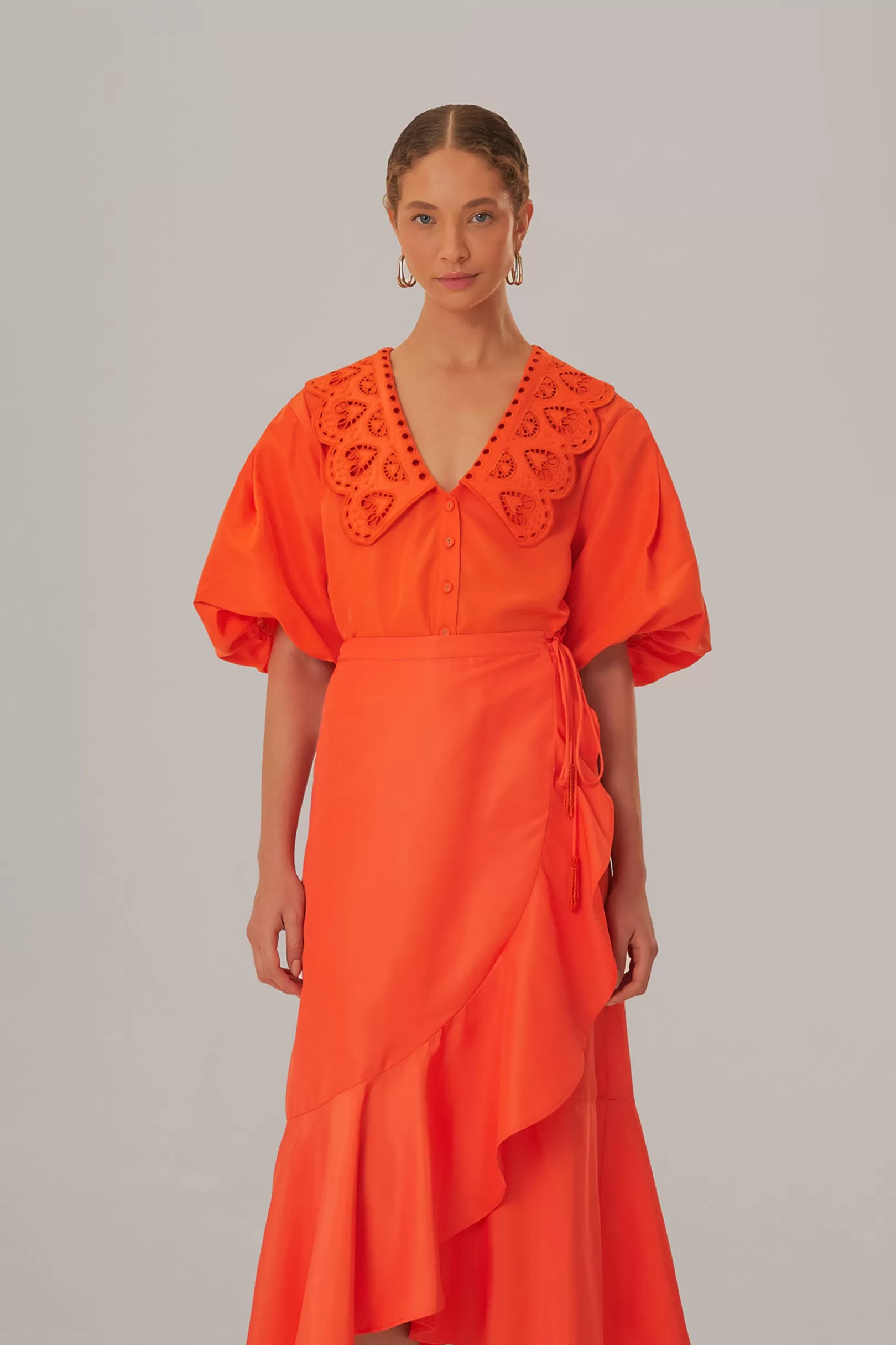 FARM Rio  VIVID ORANGE MIDI SKIRT Outlet