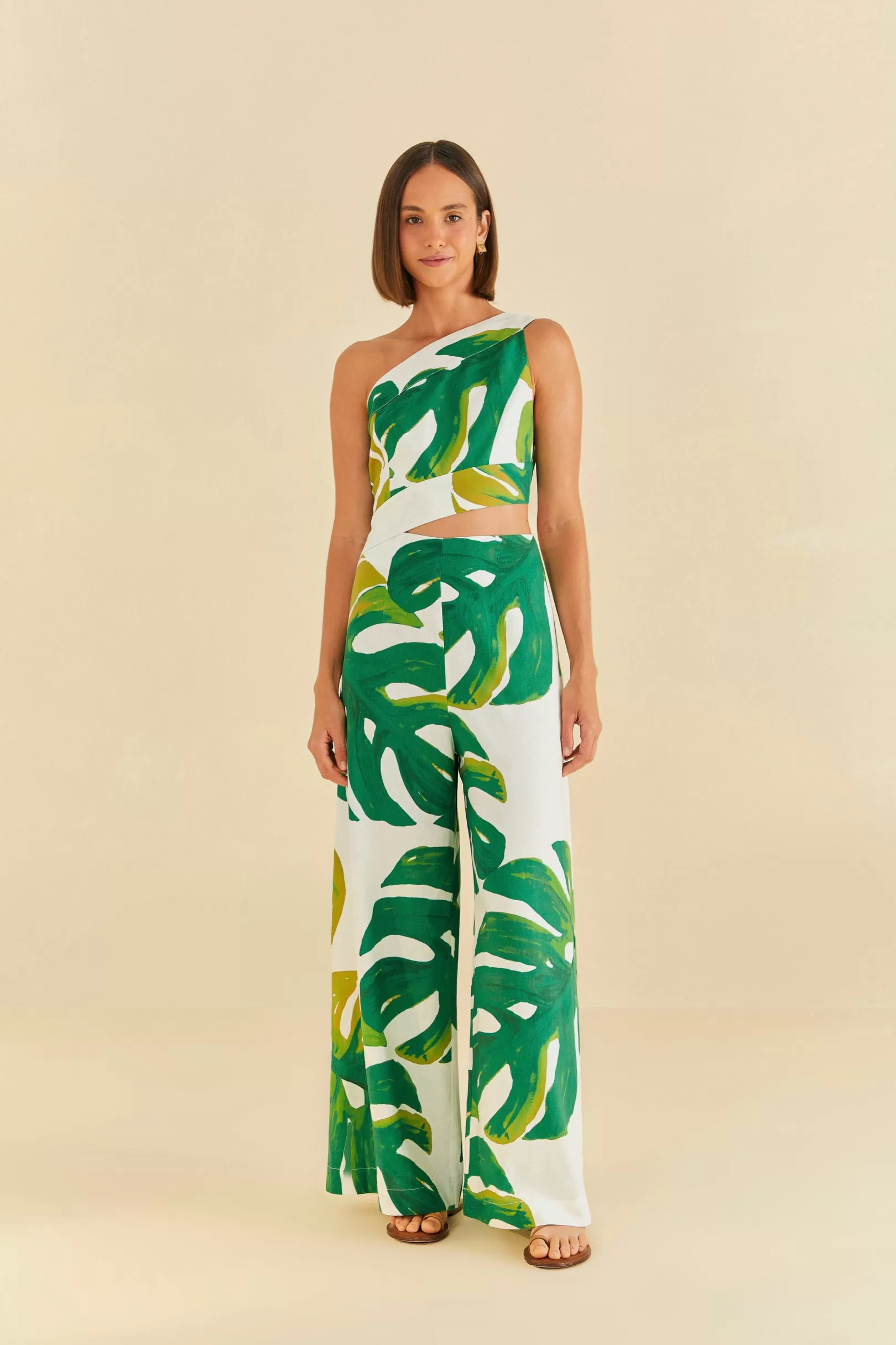 FARM Rio  WHITE MONSTERA ONE SHOULDER JUMPSUIT Best Sale