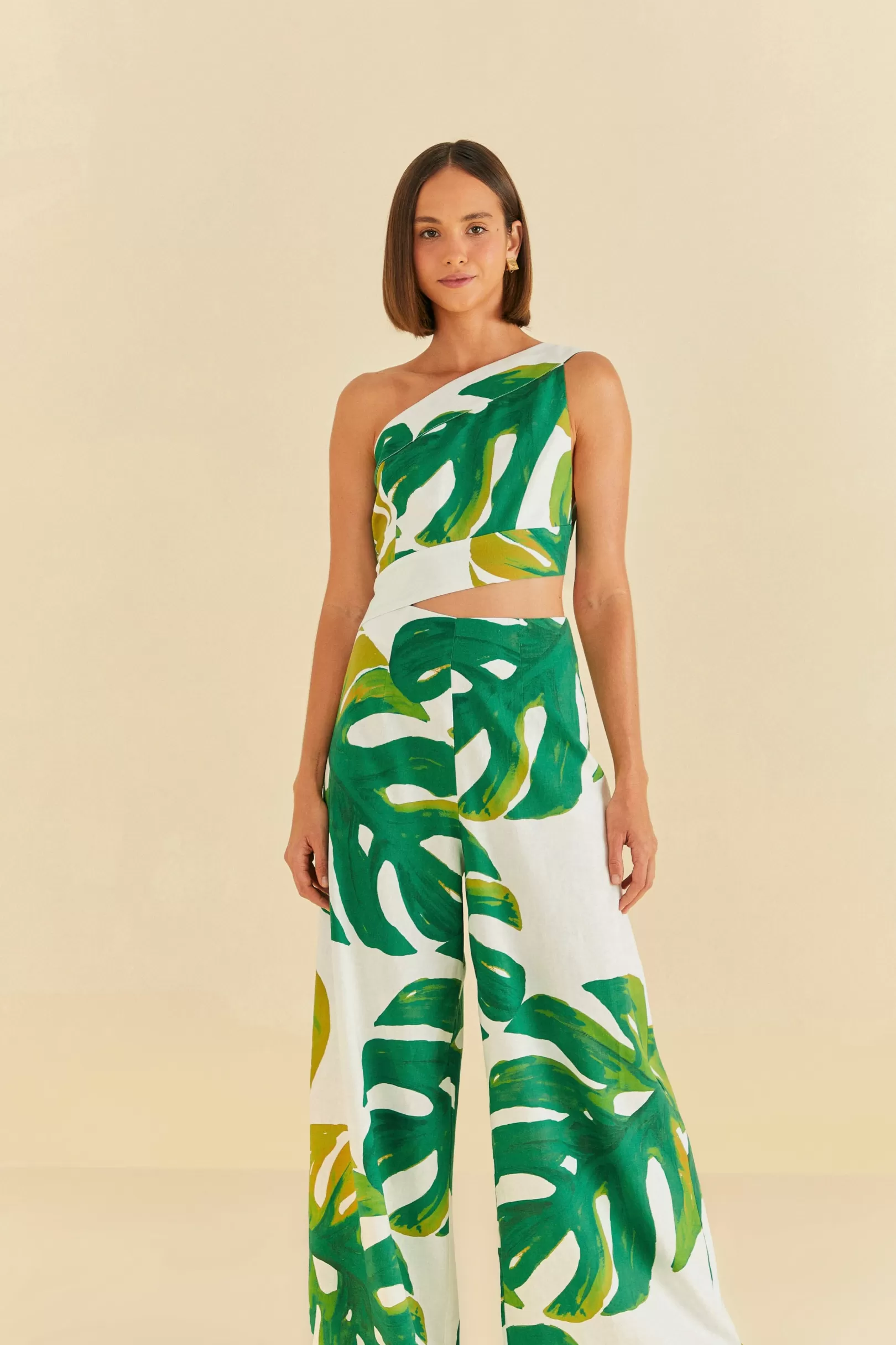 FARM Rio  WHITE MONSTERA ONE SHOULDER JUMPSUIT Best Sale