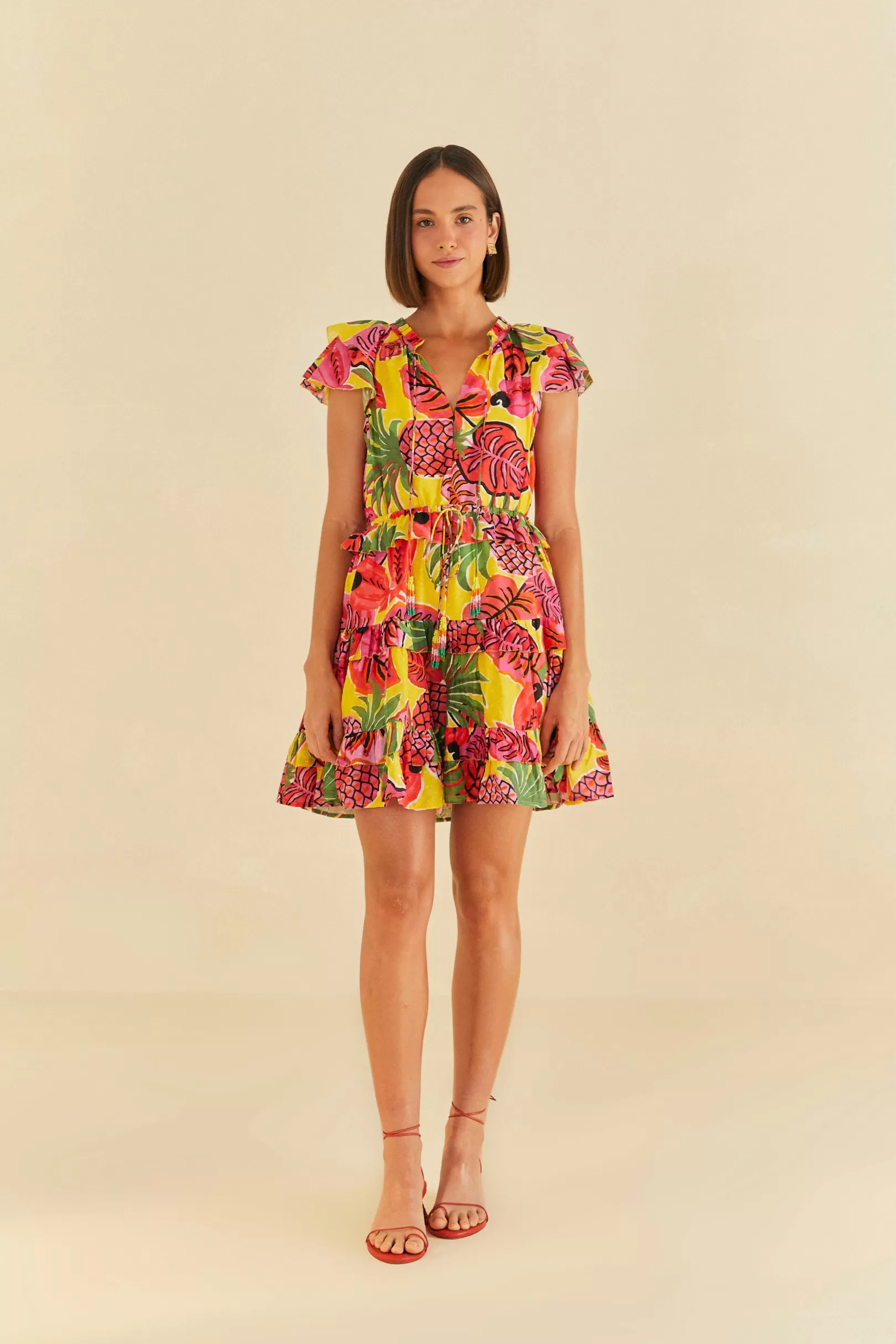 FARM Rio  YELLOW FRUIT DREAM RUFFLE MINI DRESS Store